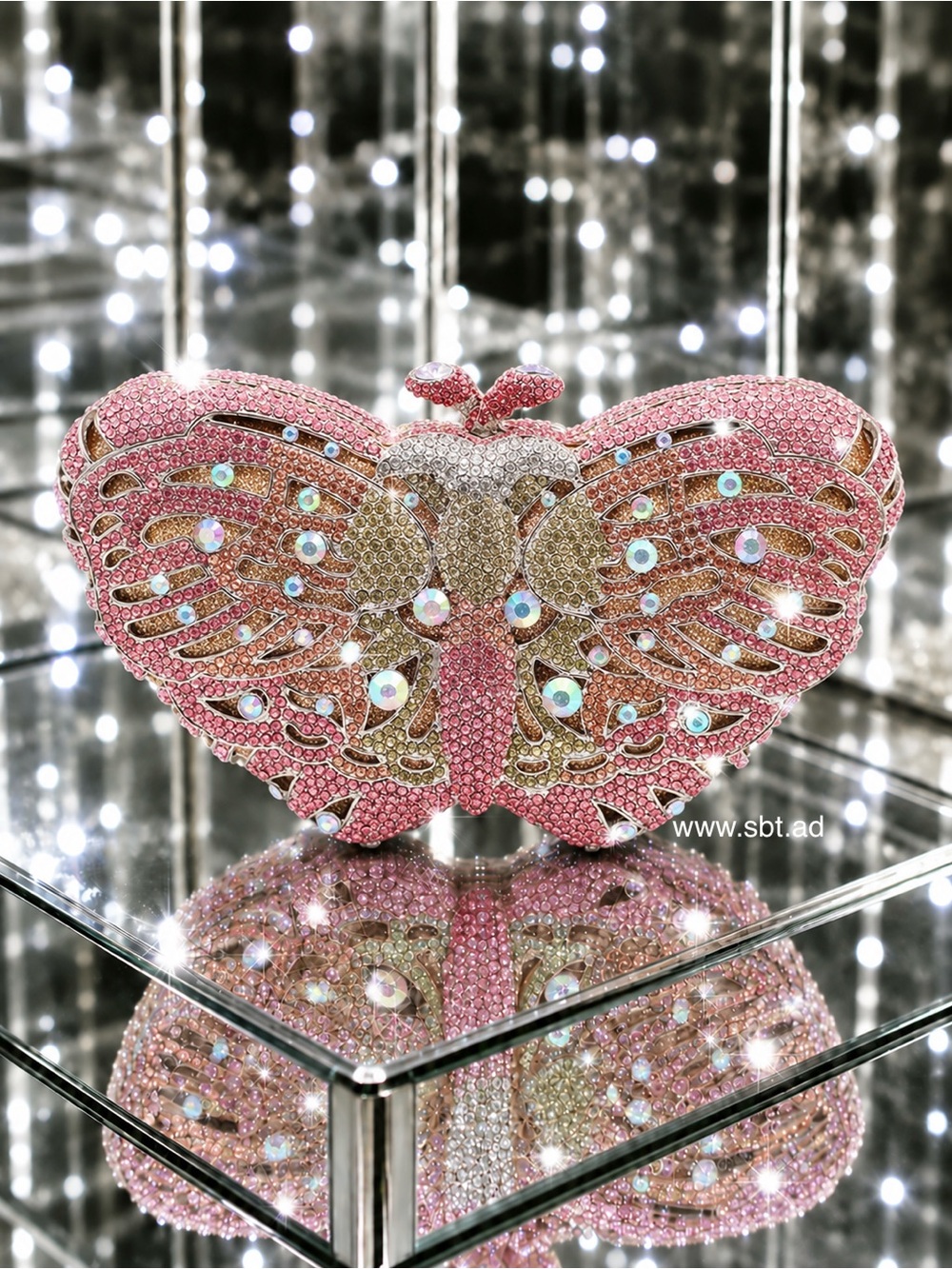 NWT Butterfly Clutch Purse Swarovski Crystal Rhinestone Luxury Evening Bag +Gift